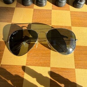 Polarized Ray-Ban Gold Aviator Sunglasses with Leather Case
